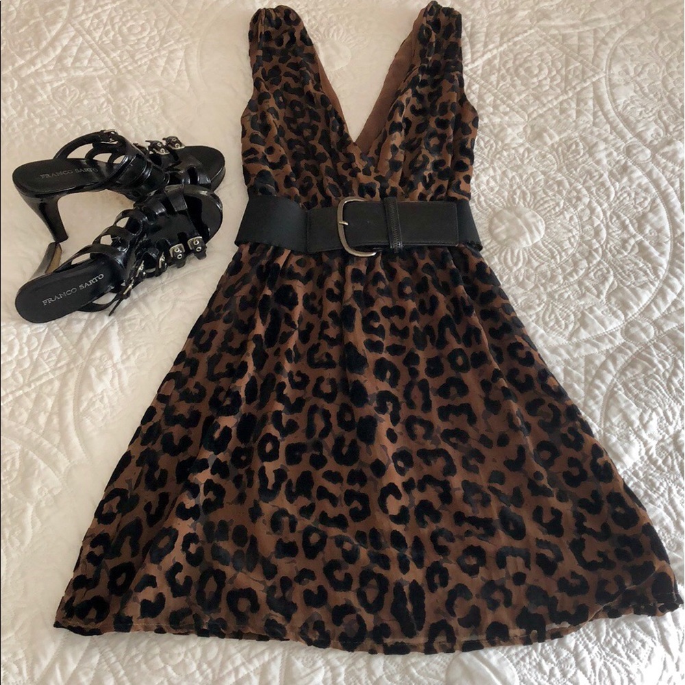 Leopard print burnout dress with fabric sash belt
